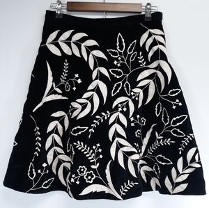 Odille Anthropologie Black Velvet Embroidery Skirt
